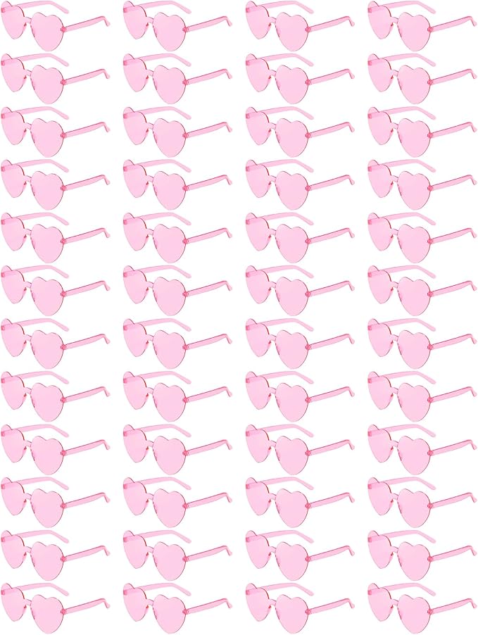 Matcheck 48 Pack Heart Rimless Sunglasses Frameless Colored Party Glasses Transparent Fun Eyewear for Adult