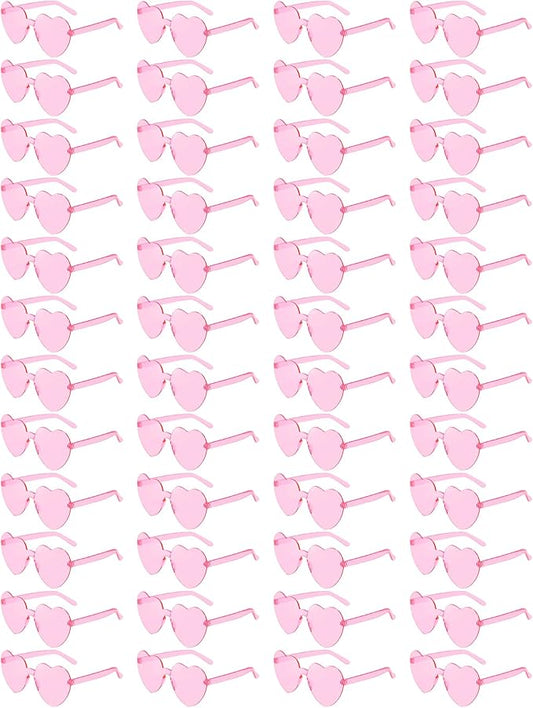 Matcheck 48 Pack Heart Rimless Sunglasses Frameless Colored Party Glasses Transparent Fun Eyewear for Adult