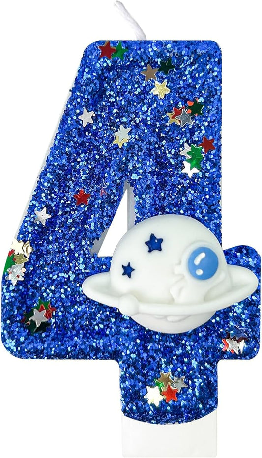 HXOUSE Spaceship Number 4 Birthday Candles - Outer Space Universe Birthday Candles for Cake, 4 Candle Topper for Anniversary Celebrations, Astronaut Rocket Party Decorations for Boys