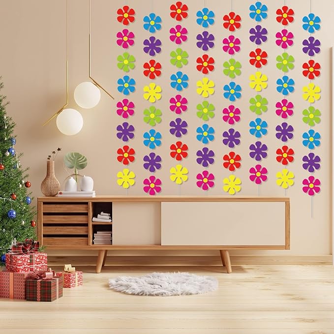 12 Packs Flower Paper Garland kit Decorations Spring Hippie Flower Paper Cutouts 60's Hippie Party Banners Groovy Hanging Swirl Peace and Love for Birthday Party Baby Shower Home Favor Supplies