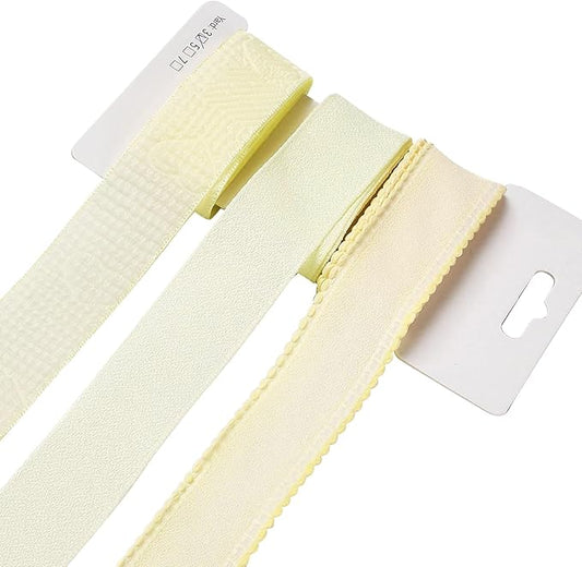 BEEFLYING 3 Styles Yellow Wire Edged Ribbons for Gift Wrapping, 25~28mm×2.7m Fabric Ribbons Strip Ribbons for Wedding Party Decoration Hair Bows Flower Bounquet Sewing and Craft, 9 Yards