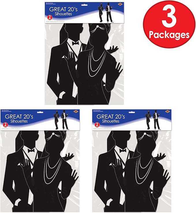 Beistle 6-Piece Roaring 20's Cutouts, Great Gatsby Party Decorations, 20's Theme Décor, Swing Dancer Speakeasy Party Supplies, 37"
