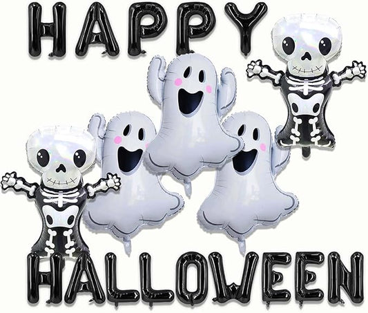 Halloween Balloons Black Happy Halloween Foil Balloon Letter Skeleton Ghost Balloons for Ghost Themed Party Decoration Supplies Birthday Decoration Decor Ballons Arch Kits Party Balloon Set 19pcs