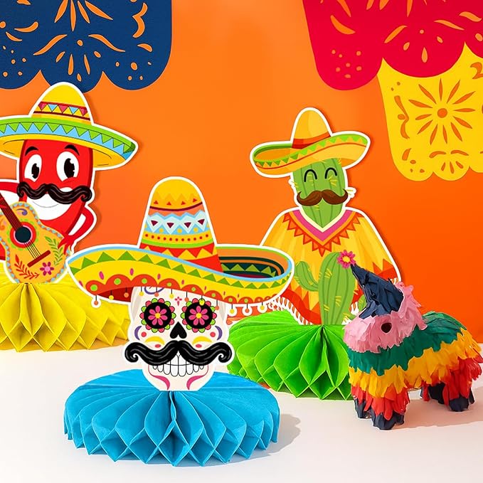 Cinco De Mayo Decoration - 12 Pack Mexican Birthday Centerpiece Honeycomb Garlands, Vibrant Taco Themed Party Supplies for Cinco de Mayo, Fiesta Party Decorations Mexican Party Decor, Taco Party Decorations