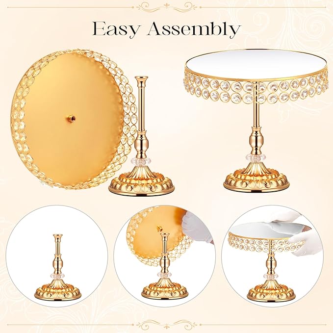 12 Pieces Gold Cake Stand Set, Vintage Cake Display Stand with Crystal Edge and Cupcake Display Tray, Dessert Table Display Set for Wedding Party Baby Shower Anniversary Celebration
