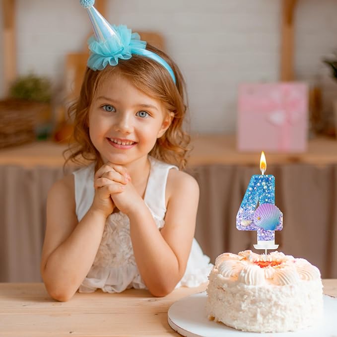 Blue and Purple Birthday Candles, 4th Birthday Cake Decoration, Cupcake Candles，Suitable for Mermaid Theme Party Cake Decoration (4)