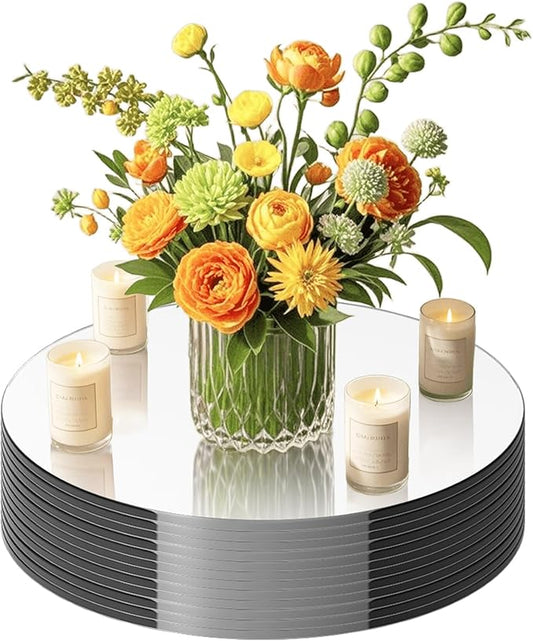 10 Pack Round Mirror Centerpieces for Tables Decorations, 8" Acrylic Circle Mirror Centerpieces Mirror Tray Candle Plate Centerpiece for Wedding Table Decorations Wall Decor (Round, 8inch)