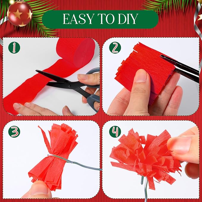 Sherr 24 Rolls Crepe Paper Streamers Hanging Party Decoration Holiday Streamers for Arty Decorations, Birthday Decorations, Wedding Decorations (Red, Green,1.8 Inch x 98 Feet)