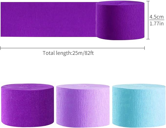 ZOOYOO Crepe Paper Streamers 6 Rolls 486ft,Purple Light Purple and Blue Party Streamers Backdrop for Birthday Wedding Bridal Baby Shower Party Decorations