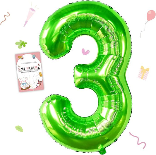 40 inch Number Balloon 0-9 Green Large Number 3 Balloons,Digital Balloons for Birthday Party Celebration Decorations Supplies, Helium Foil Number Balloons for Wedding Anniversary