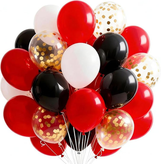PartyWoo Red and Black Balloons 66pcs 12 Inch Matte Black Red White Confetti Balloons for Graduation Men Birthday Wedding Anniversary Bachelorette Racing Car Casino Retirement Party Decorations