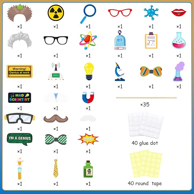 Generic Science Photo Booth Props 30 Packs Mad Crazy Scientist Birthday Celebrating Anniversary Graduation Party Decoration Photo Booth Props Science Selfie Props (MadScientist)