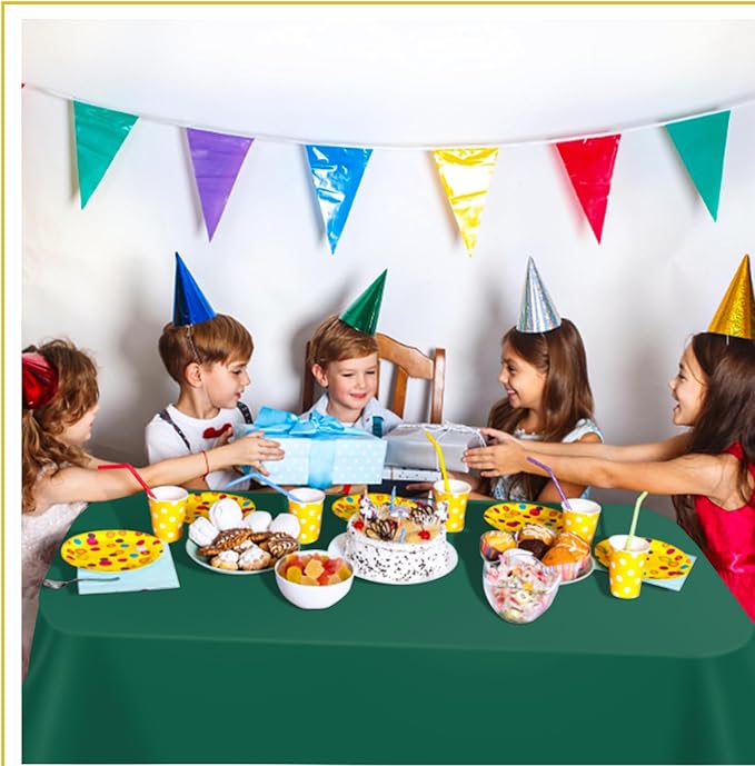 tujol Dark Green 6 Pack Plastic Table Cloth 54" x 108", Disposable Tablecloths Rectangle Table Cover, Plastic Tablecloths for Parties