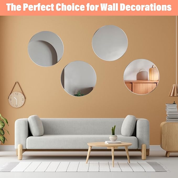 12PCS Round Mirrors for Centerpieces, 8" Acrylic Mirror Trays 2mm Thickness Mirror Centerpiece Table Decorations Candle Plate Centerpiece for Wedding Party Wall Decorations Crafts