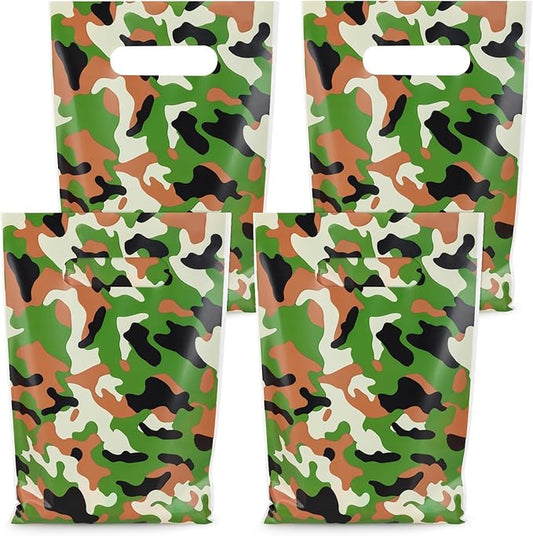 Hxezoc 50 Pieces Camo Party Bags Plastic Camo Bags Practical Gift Bags Military Party Favors for Army Theme Birthday Party Decoration Supplies