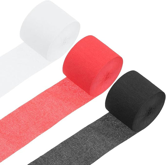 MECCANIXITY 3 Roll 246 ft Crepe Paper Streamers, Wedding Decoration Streamers Party Decoration for Wedding Valentine's Day Festival Backdrop, Red,White,Black