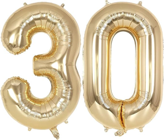 Champagne Gold Large Number 30 Balloon, 40 Inch Light Gold Foil Helium Number Balloons, Giant Mylar Number 30 Balloons for 30 Years Old Birthday Party Anniversary Decorations (Champagne Gold 30)