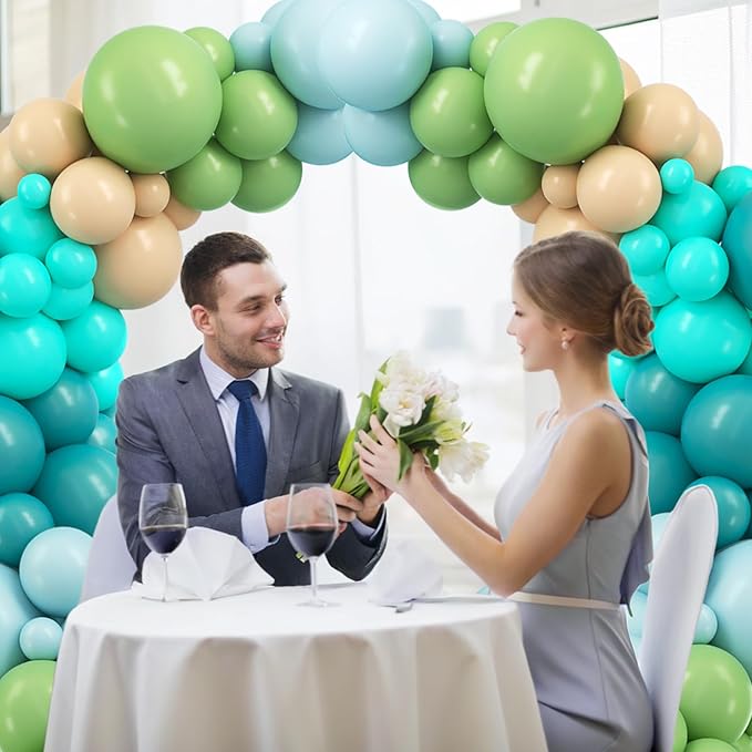 Kelfara 128Pcs Dusty Blue and Sage Green Balloon Garland Arch Kit, 18 12 10 5 inch Retro Avocado Teal Nude Balloons for Baby Shower Jungle Wedding Boho Birthday Party Decorations