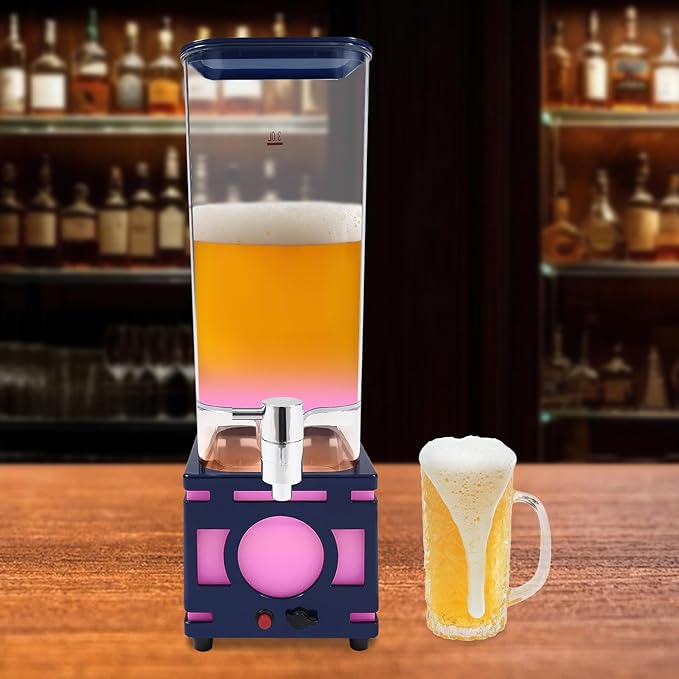 0.79 Gallon Beverage Dispenser With Stand,Single Tank Water Ice Tea Beer Margarita Juice Drink Dispenser with LED Lights,Plastic Clear Water Jar Dispenser with Spigot for Home Bar Parties (Dark Blue)
