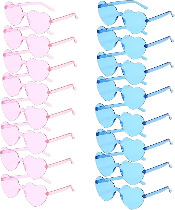 REHALY Valentine's Day Gifts - 16pcs Heart Shaped Rimless Sunglasses in Colorful Pink and Blue