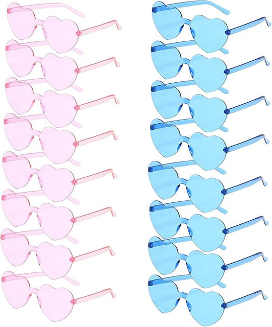 REHALY Valentine's Day Gifts - 16pcs Heart Shaped Rimless Sunglasses in Colorful Pink and Blue