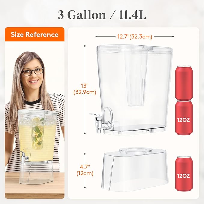 Lifewit 3 Gallon Drink Dispenser for Parties 2 Pcs, Large Plastic Beverage Container for Juice/Tea/Soda with Stand & Ice Core, Clear Lemonade Dispenser with Spigot, BPA Free Water Pitcher for Hosting