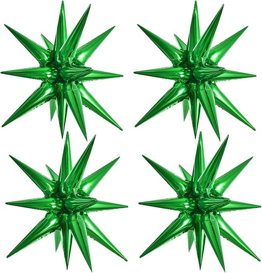 TONIFUL 4 Pcs 22inch 4D Green Explosion Star Mylar Balloons 14Point Star Balloons for Party Decorations Backdrop Christmas,New Year Birthday, Wedding Baby Shower Anniversary Photo Booth Supplies