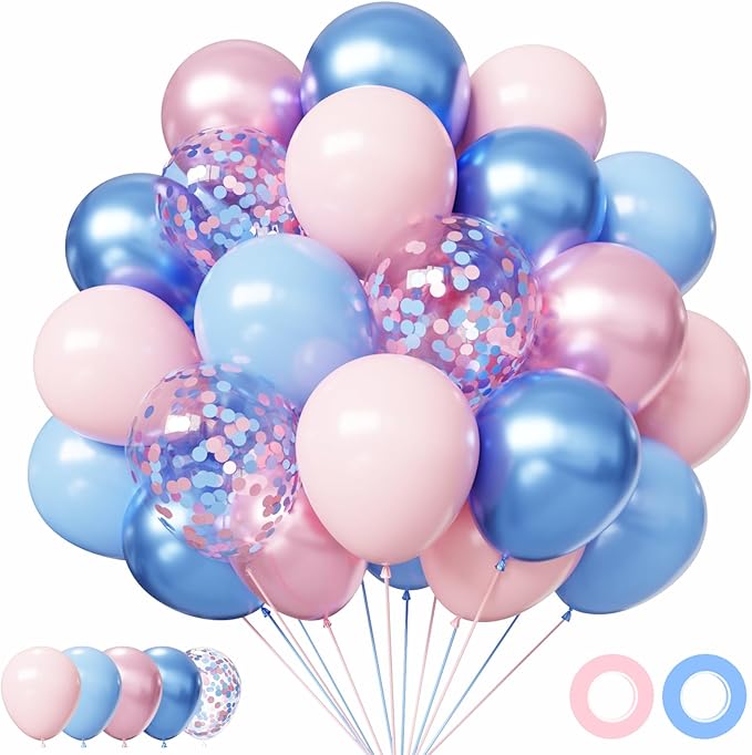 Pink and Blue Latex Balloons Set, 50Pcs 12 Inch Light Blue and Pink Balloons, Gender Reveal Balloons for Boy or Girl Gender Reveal Decorations Birthday Party Baby Shower