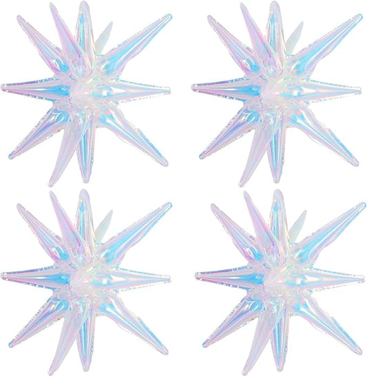 TONIFUL 4 Pcs 22inch 4D Iridescent Explosion Star Mylar Balloons 14Point Star Balloons for Party Decorations Backdrop Christmas New Year Birthday Wedding Baby Shower Anniversary Photo Booth Supplies