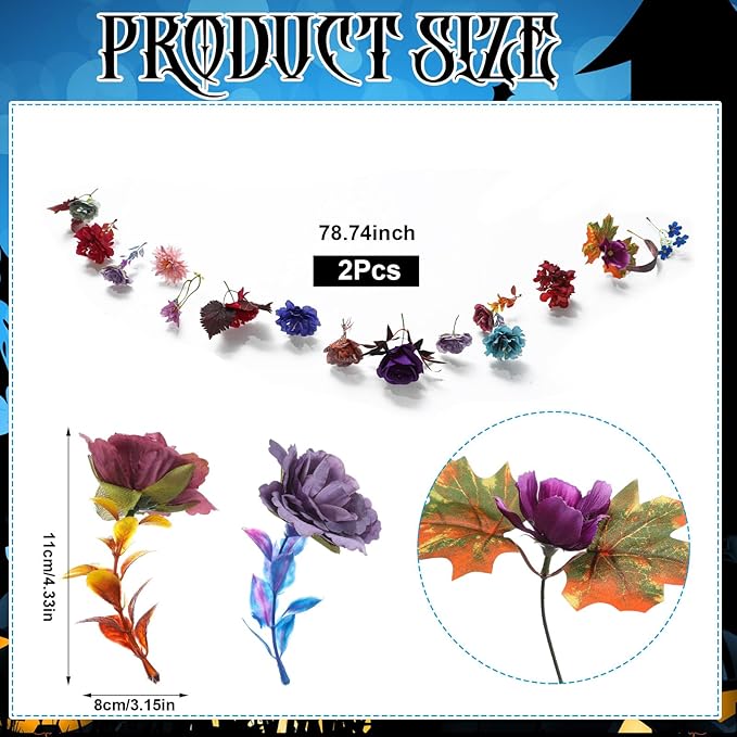 Suncalla 2 Pcs 6.6 ft Artificial Flower Garland Spring Wildflower Vines Backdrop Floral Hanging Ceiling Garland for Tea Birthday Wedding Bridal Shower Baby Shower Backdrop Wall Decor(Dark Color)