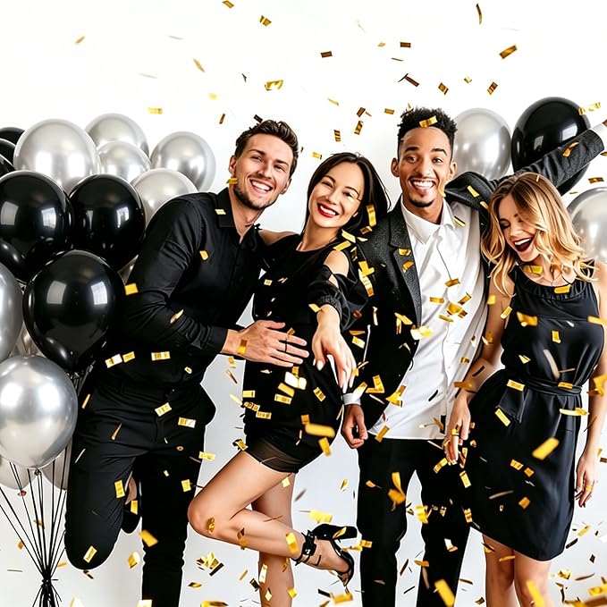 Black and Silver Balloons, 60 Pcs 12 Inch Latex Balloons with 1 Ribbon, for Birthday Wedding Bridal Shower Party Decorations