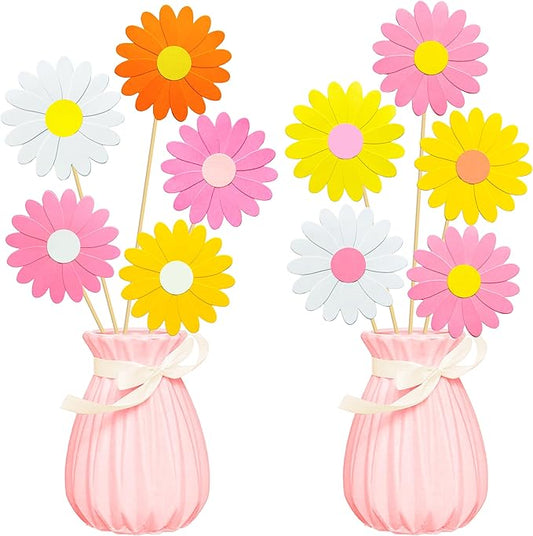 12pcs Daisy Theme Centerpiece Sticks Groovy Spring Flower Centerpieces for Table 70s Groovy Hippie Chrysanthemum Daisy Decorations for Spring Summer Flower Birthday Wedding Supplies