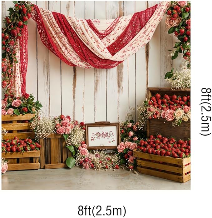Kate 8x8ft Pink Flowers Wall White Angel Wings Princess Photography Backdrops Girl Portrait Background