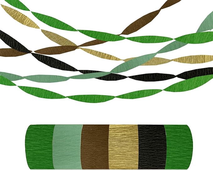 Green Jungle Backdrop Crepe Paper Streamers 492ft Birthday Fringe Party Curtain for Banner, Party Group Photo Background for Camp, Jungle Safari, Big Foot, Woodland Theme