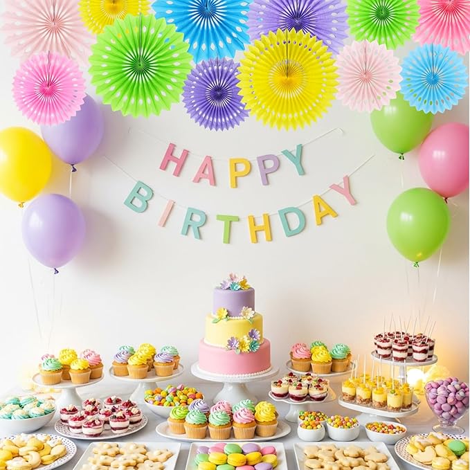 BEISHIDA Macaron Tissue Hanging Honeycomb Round Paper Fans Decoration Set for Girls Women Birthday Bridal Baby Shower Bachelorette Wedding Photo Backdrops Anniversary Paper Party Supplies(12 Packs)