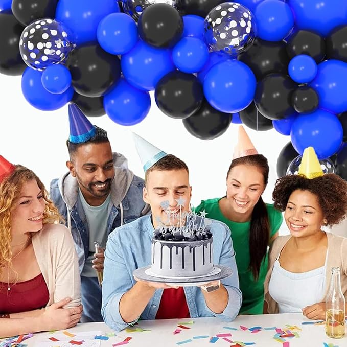 Blue and Black Balloon Garland Arch Kit - Royal Blue Black Balloons Silver Confetti Balloons for Boss theme Baby Shower Birthday Decorations 2025 Graduation Video Game Birthday Decorations