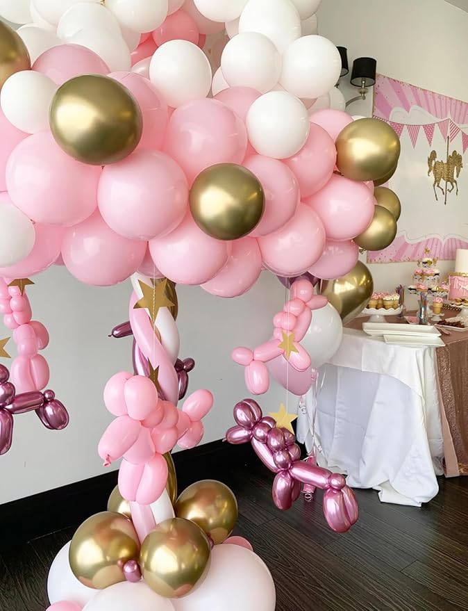 Pink and Gold Balloons Set - 12 Inch Light Pink White Balloons Shiny Metallic Gold Balloon Glitter Confetti Latex Balloon for Girl Women Princess Baby Shower Birthday Wedding Party Decorations