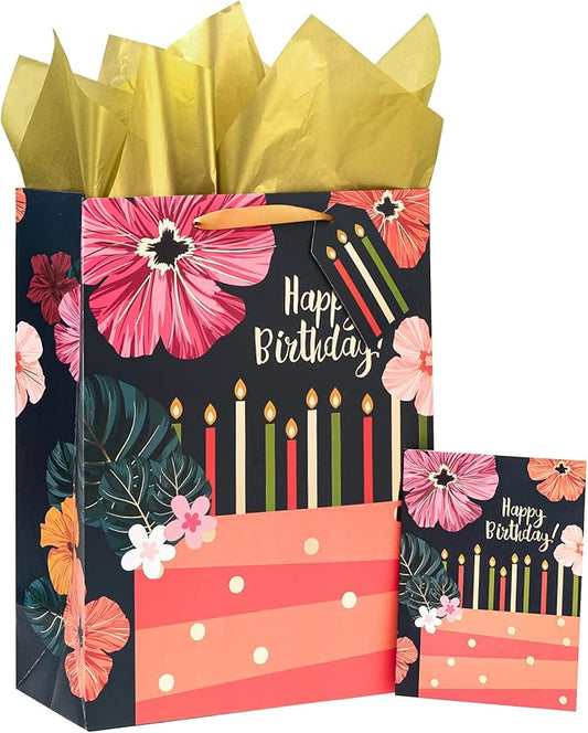 Loveinside Birthday Gift Bag with Tissue Paper, Gift Card for Birthday, Baby Shower, Party, and More - 12" x 16" x 5.7", 1 Pcs