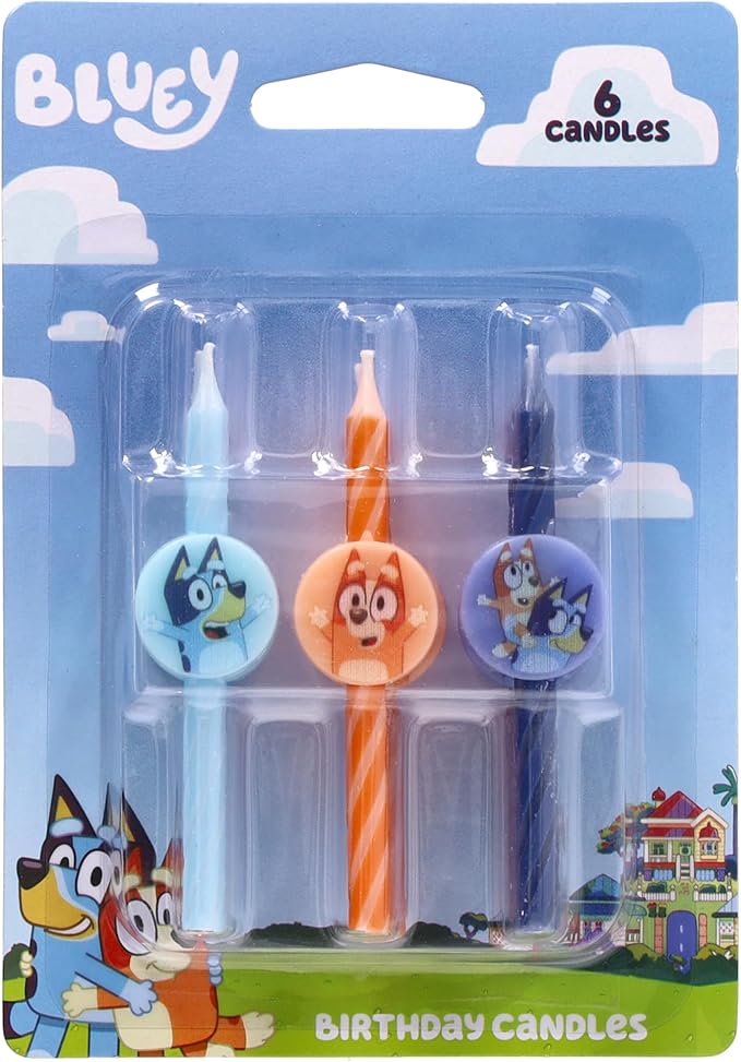 6 Bluey Birthday Cake Candles | Birthday Candles for Cake Decorations Featuring Bluey and Bingo, Blue & Orange, for Party