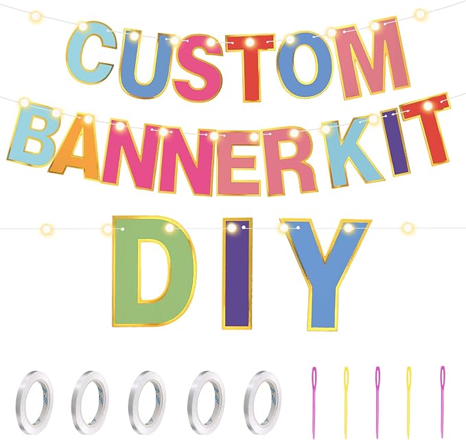 TaoBary 143 Pcs DIY Letter Banner Customizable Happy Birthday Supplies Make Your Own Banner Include Letters, Numbers Symbol Rope Needles for Baby Shower Wedding Bachelor Party Decorations(Multicolor)