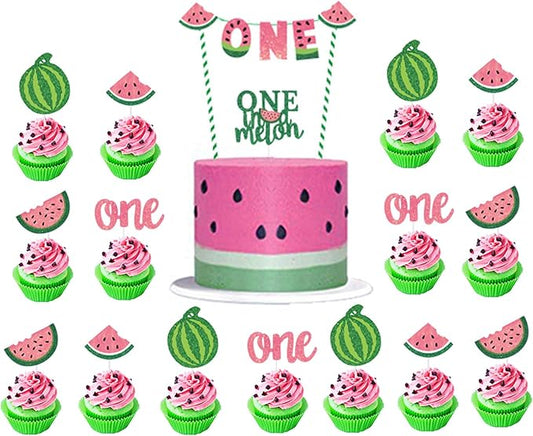Watermelon Cake Toppers Kits One in a Melon Cupcake Topper Baby Shower 1st Birthday Party Supplies Paper Cake Decorations