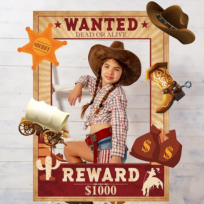 West Wanted Photo Booth Prop Kit Cowboy Party Decoration Wild Western Cowboy Theme Photo Booth Prop Set Wild Western Selfie Photo Booth Poster for Cowboy Cowgirl Rustic Party Supplies