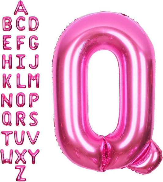 SUWEN 40 Inch Hot Pink Large Q Letter Balloons Big Foil Helium Letter Balloons A-Z Jumbo Mylar Happy Birthday Party Decorations for Woman Anniversary Party Supplies