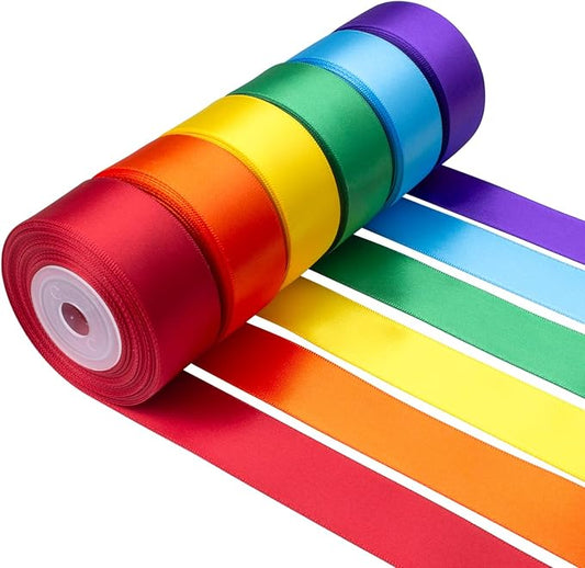 Rainbow Satin Ribbon 1 Inch Wide Colorful Ribbon Bulk Ribbon Rolls Assorted Solid Color Double Faced Satin Ribbon for Crafts Gift Wrapping Wedding Flower Bouquet Invitation Hair Bows - 60Yds