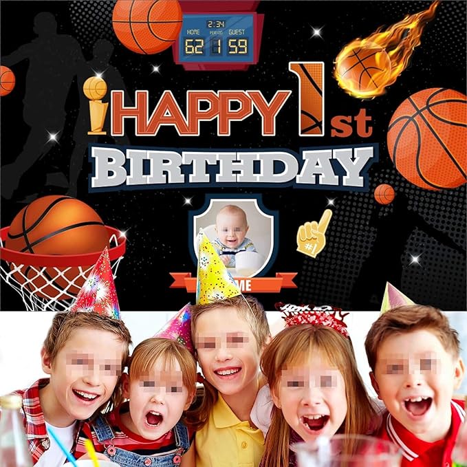 Dicodes Custom Basketball Themed Birthday Decoration Banner with Personalized Photo and Name