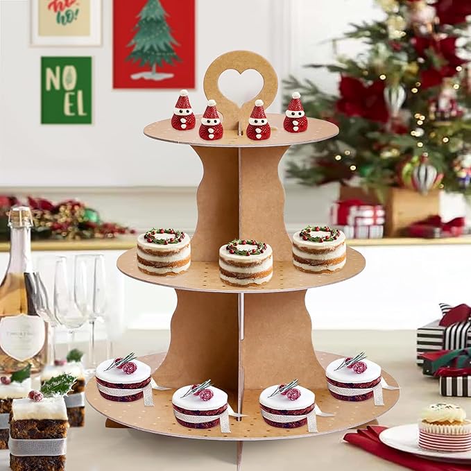 Soleebee 3-Tier Round Cupcake Stand, Cardboard Cupcake Tower, Dessert Cup Cake Stand Tower for Birthday Wedding Party Decoration, Cupcake Tier Stand 2 Set (Brown Golden Dot)