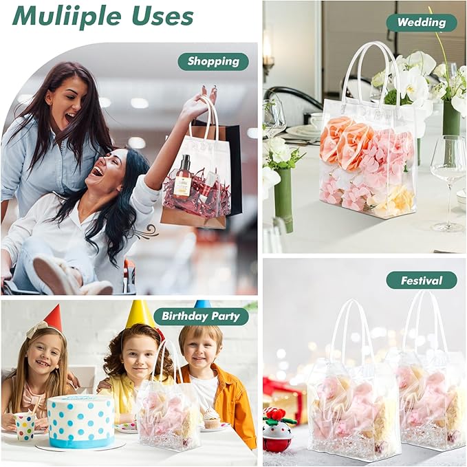 30 Pcs Reusable Holographic Gift Bags with Handle Iridescent Bachelorette Party Favor Bags Clear Tote Goodie Bags for Shopping Baby Showers Weddings - 5.9x6.3x2.8/8.3x8x4/11x9.8x5.7 Inch(20/5/5 Pcs)