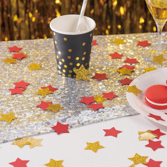 MOWO Gold and Red Star Confetti Table Decoration for Birthday Graduation New Year's Retirement Bachelor Theme Party,1.2 inch in Diameter,200 Counts