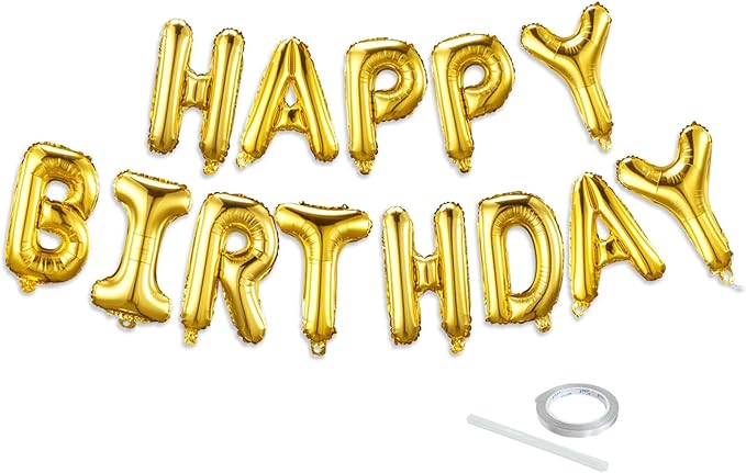 Gold Happy Birthday Balloon Banner Set -16 Inch Foil Letters Balloons, Reusable Birthday Decorations and Party Supplies, Suitable for Men and Women's Birthday Decorations，Party Backdrop