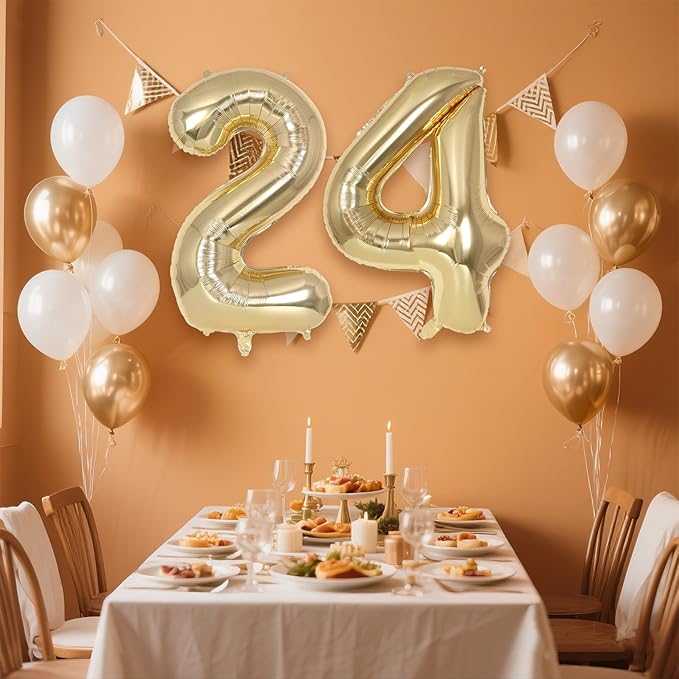 Champagne Gold Large Number 24 Balloon, 40 Inch Light Gold Foil Helium Number Balloons, Giant Mylar Number 24 Balloons for 24 Years Old Birthday Party Anniversary Decorations (Champagne Gold 24)
